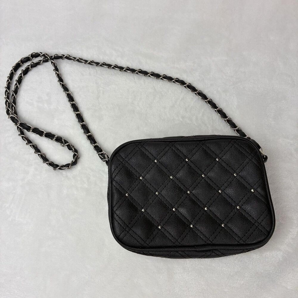 Aeropostale Quilted Crossbody Purse -Black Small Bag With Chain Strap Retro
